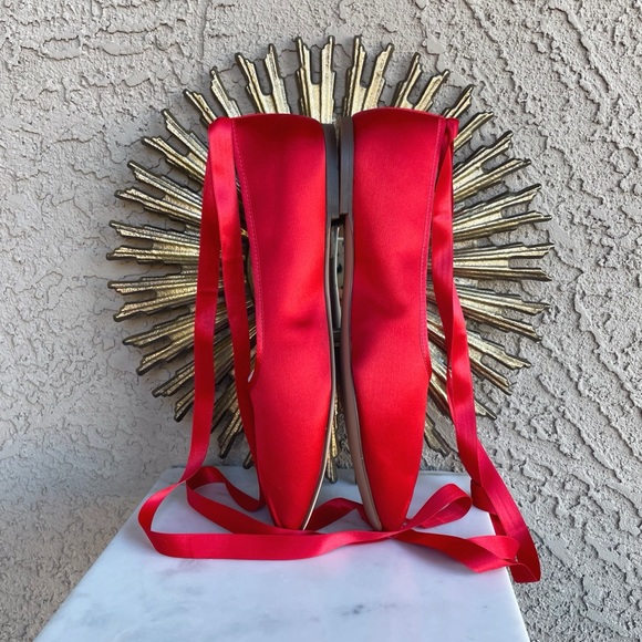 J. CREW Ruby Red Satin Lace Up Ballet Slippers Flats Pointe Shoe Style Flats - Picture 9 of 17